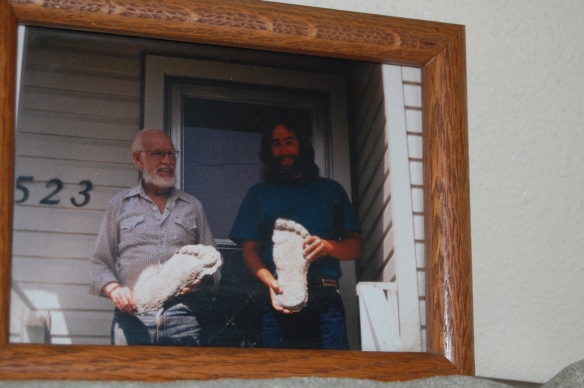 L-R, Bob Titmus, Jim Robertson at Harrison Hot Springs, B.C., with some of Bob's casts