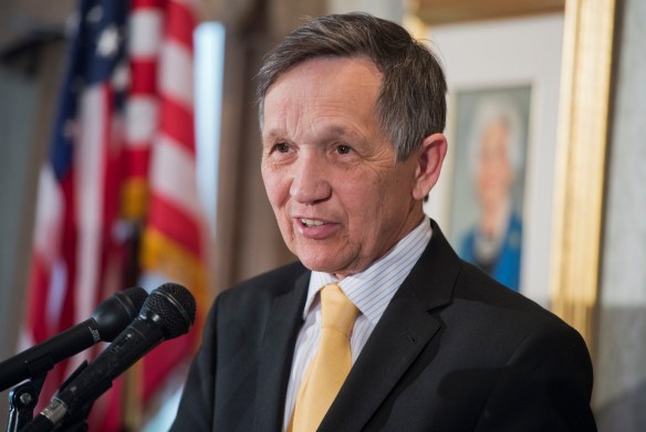 UNITED STATES - APRIL 17: Former Rep. Dennis Kucinich, D-Ohio, speaks at an event at the Capitol Hill Club to launch the Ron Paul Institute for Peace and Prosperity. (Photo By Tom Williams/CQ Roll Call)