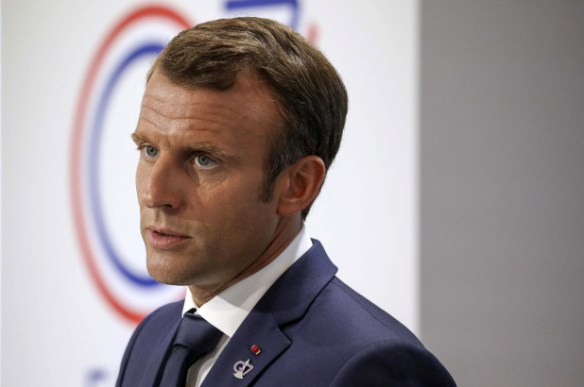 Emmanuel Macron gives a press conference on the third day of the annual G7 Summit.